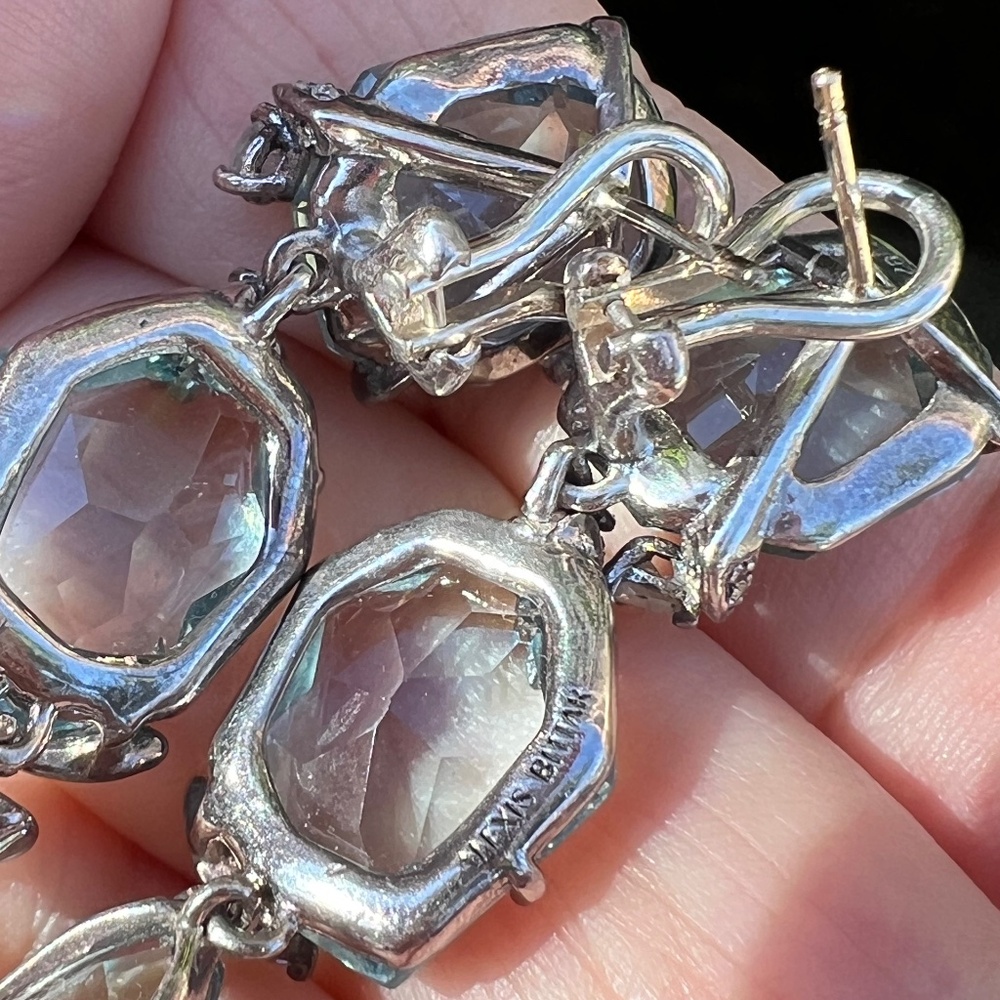 ALEXIS BITTAR FINE BLUE QUARTZ GRAY DIAMONDS LONG DROP DANGLE EARRINGS STATEMENT - Picture 9 of 16